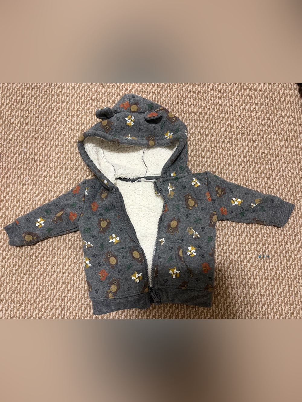 Baby 0-3M George Gray Hooded Sherpa-Lined Jacket with Woodland Print